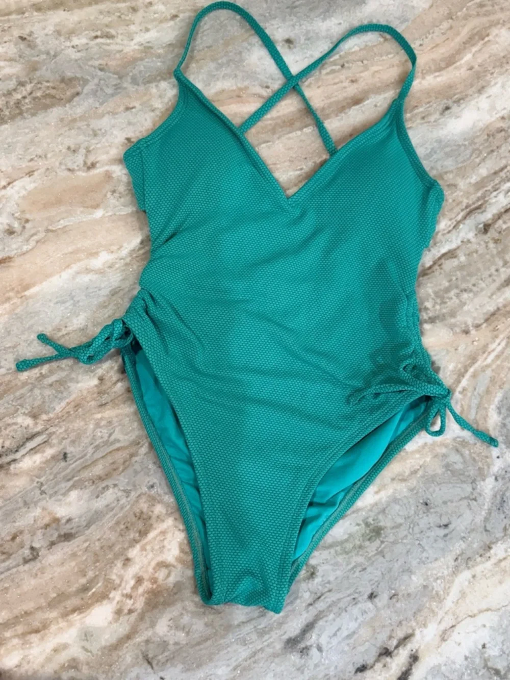 Women’s STONEY CLOVER LN X Target deep v-neck one piece green swimsuit- Sz small - Picture 4 of 6